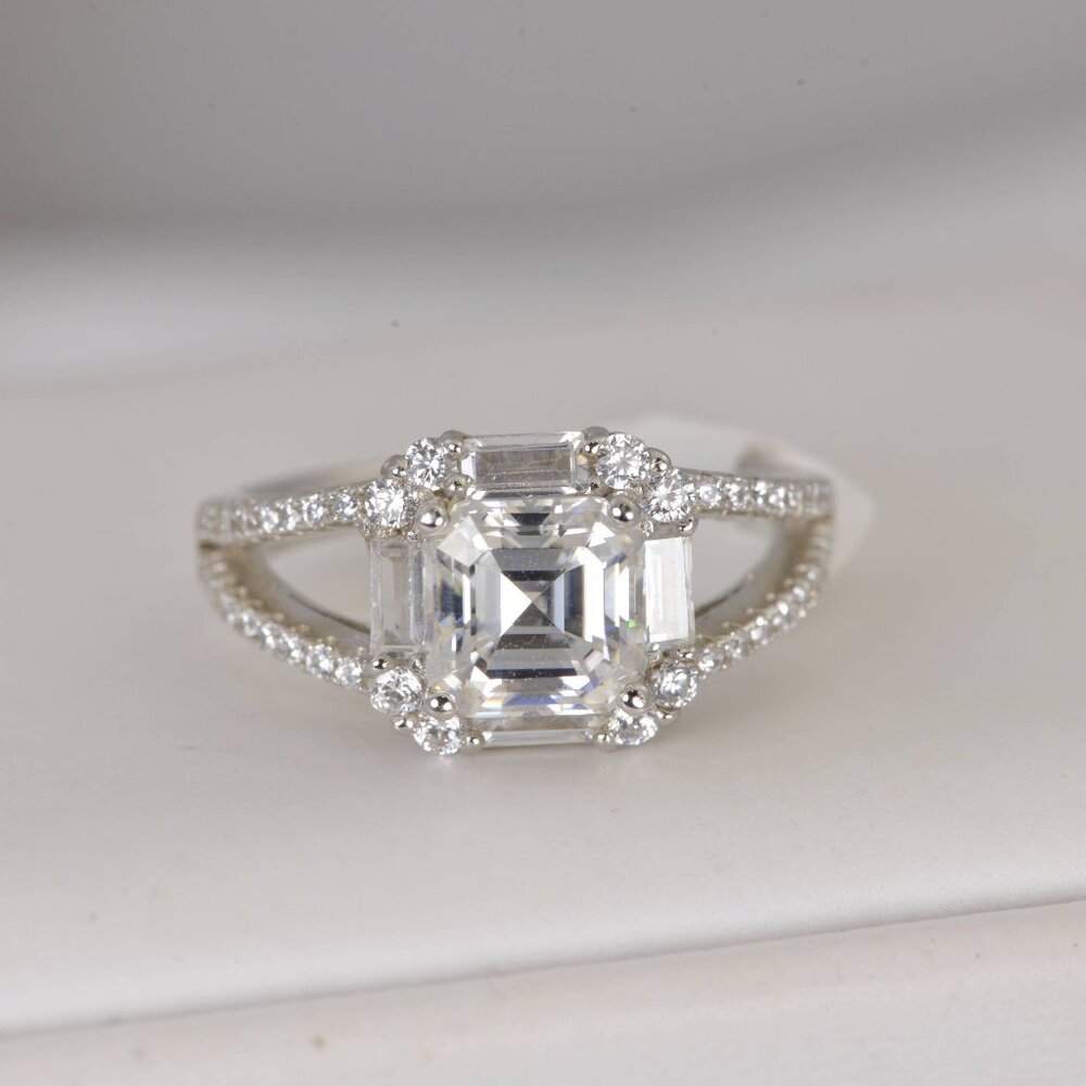 Certified 2ct Moissanite Asscher Cut Wedding Engagement Ring